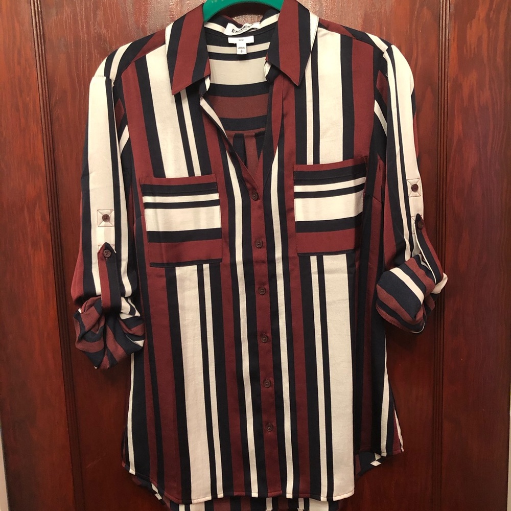 Striped Express Slim Fit Portofino Blouse